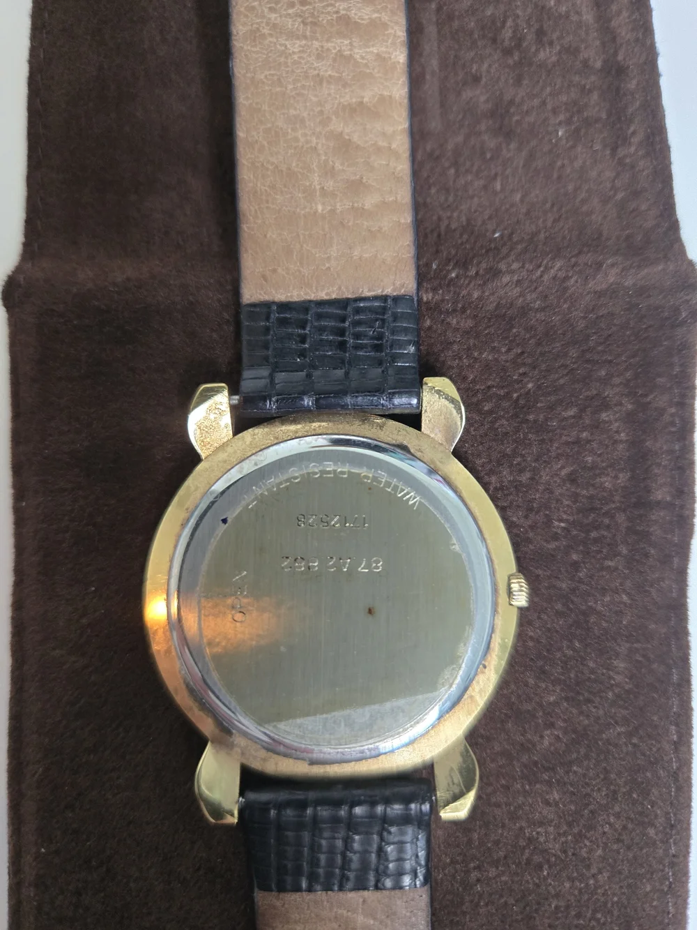 Vintage Movado Museum Roman Numeral Quartz Watch Gold Plated Case Leather Band